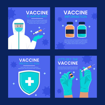 Flat Design Of Vaccination Campaign Vaccine Information Social Media Post Collection Vector Stock