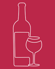 A bottle of wine with a glass. Minimal line design. Line art. Vector illustration.