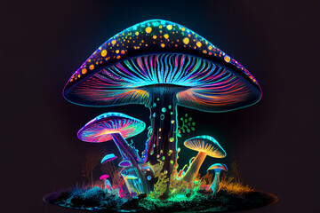 Psilocybin mushrooms, ai illustration. Commonly known as magic mushrooms, a group of fungi that contain psilocybin