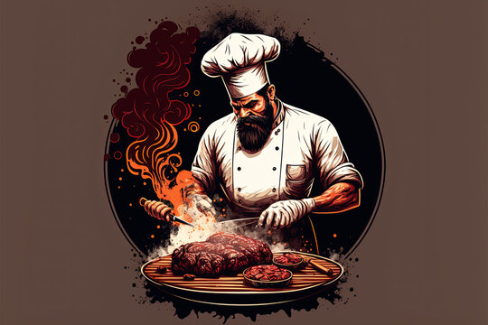 Logo of brutal men, who is cooking meat. Generated AI
