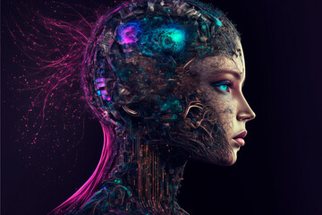 3d rendering robot mujer basado en la inteligencia artificial "Generative Ai"