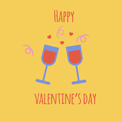 Valentine's day postcard. Vector greeting card template. Illustration in simple flat design. Romantic holiday background.