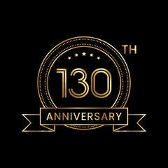 130th Anniversary logo design with gold color text and ribbon for celebration event, invitations, banners, posters, flyers, greeting cards. Line Art Design, Logo Vector Template