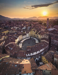 Lucca, Piazza Anfiteatro seen from above - obrazy, fototapety, plakaty