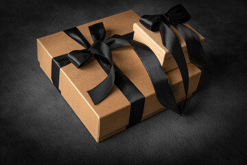 Set of gift boxes on a black smoky background.