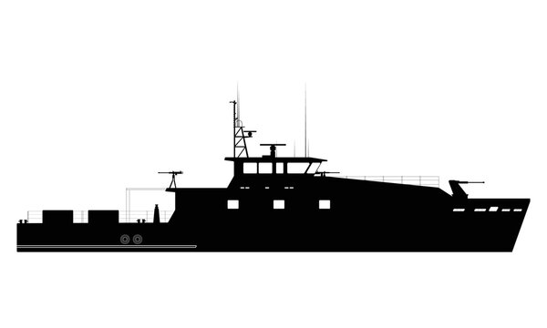 Military Patrol Vessel Boat Silhouette, Patrol Craft , Coastal Defence Ship Illustration