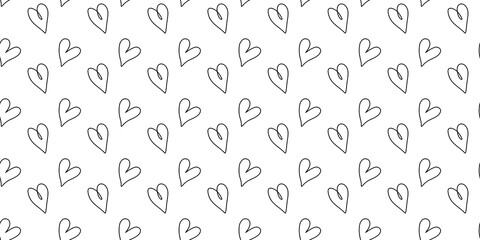 Love heart seamless pattern illustration on transparent background. Trendy hand-drawn doodle seamless pattern with hearts. Valentine's day holiday backdrop texture. PNG image