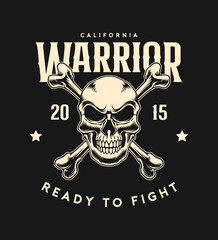 Crossbone skull vintage design logo vector with monochrome style