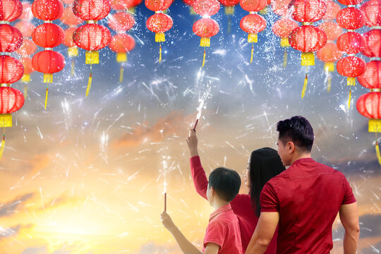 Chinese New Year lanterns and firework