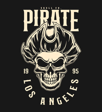Pirate skull monochrome logo vintage design style