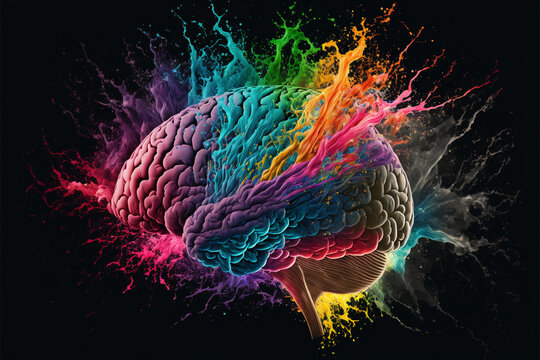 human brain colorful splashes, color explosion