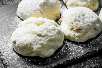 Pieces of fresh dough.