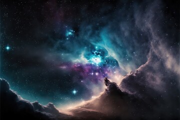 Fototapeta na wymiar Starry Space Nebula, Stars, Space Background, Concept Art, Digital Illustration, Generative AI