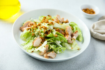 Homemade chicken salad with crunchy onion