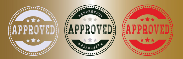 Approved badge, Gold badge,  Approved grunge rubber stamp