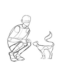 man and cat
