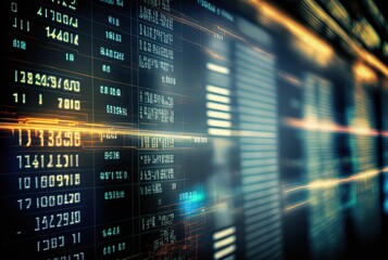 Fototapeta premium blurred abstract background of computer interface show financial grid with chart and number, generative ai