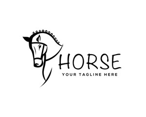 elegant head horse stallion farm drawn art logo symbol design template illustration inspiration - obrazy, fototapety, plakaty