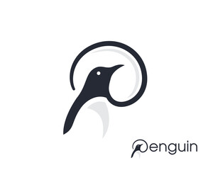 Naklejka premium P Penguin initial logo icon symbol design template illustration inspiration