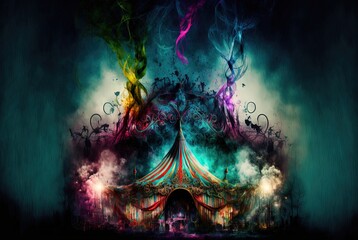  creepy circus in hellish atmosphere, Generative Ai - obrazy, fototapety, plakaty
