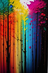 Colorful abstract drip and splatter painting of trees, created with Generative AI technology