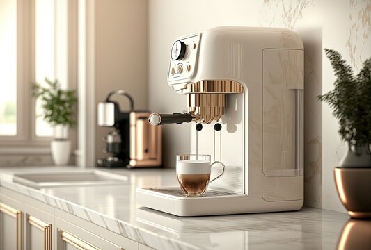 white fully automatic coffee machine in kitchen  Generative Ai