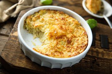 Homemade potato souffle with egg yolks