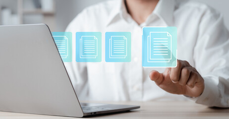 Document Management System (DMS) concept. Automated processes in file management Efficiently search and manage document database files.