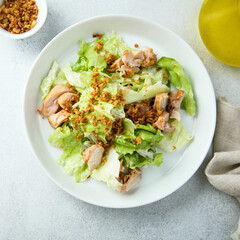 Homemade chicken salad with crunchy onion