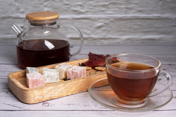 Morning tea and Turkish Delight on the table in the kitchen 
