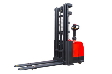 Red pallet stacker, side view