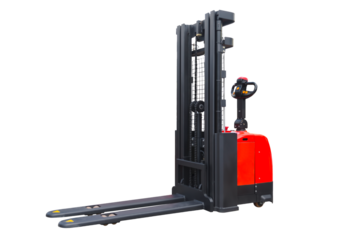 Red pallet stacker, side view