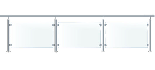 Obraz premium Glass or plexiglass fence with banisters. Architectural guardrail for balcony or office terrace.