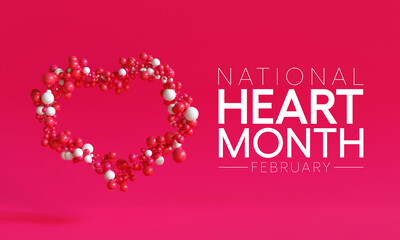 National Heart month is observed every year in February, to adopt healthy lifestyles to prevent heart disease (CVD). 3D Rendering
