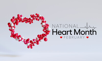National Heart month is observed every year in February, to adopt healthy lifestyles to prevent heart disease (CVD). 3D Rendering