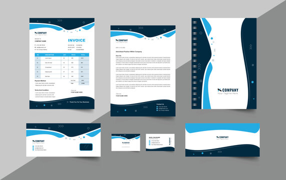 Stationery Set and Identity Pack Layout With Blue Accents