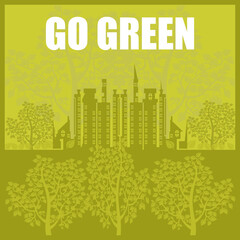 Go Green, green city skyline with tree