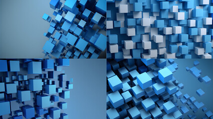 abstract blue cubes, simple background collection, illustration generative ai