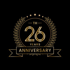 26th Anniversary Template Design Concept with Laurel wreath for Anniversary Celebration Event. Logo Vector Template