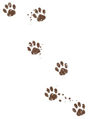 Dirty paw tracks with mud stains. Vector illustration on transparent background. - obrazy, fototapety, plakaty