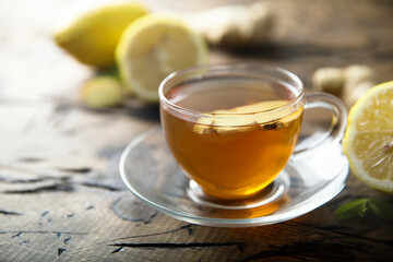 Healthy warming ginger tea with lemon