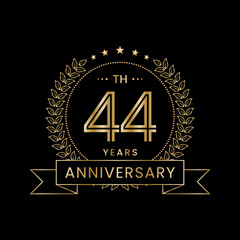 44th Anniversary Template Design Concept with Laurel wreath for Anniversary Celebration Event. Logo Vector Template