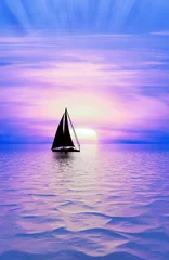 Poster Im Rahmen paisaje del mar con el atardecer y un velero © kesipun