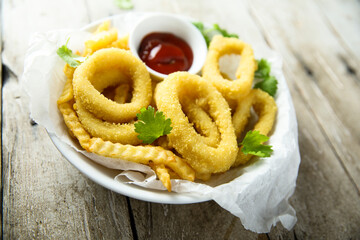 Deep fried squid and chips