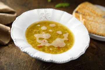 Traditional homemade lentil soup