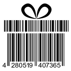 Logo aislado con código de barras con líneas con forma de caja de regalo con nudo de lazo © teracreonte