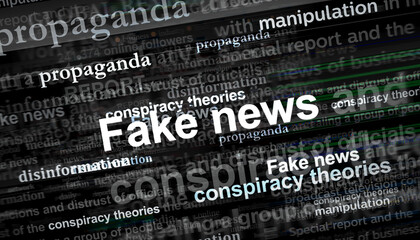 Fake news propaganda conspiracy theories disinformation manipulation news titles illustration