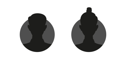 User profile avatar in circle icon. Male and female silhouette in round shape for anonymous social media man and woman profile.