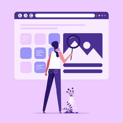 Woman searching for information. Web search concept vector illustration