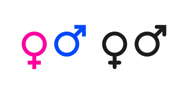 Male And Female Gender Symbol. Woman And Man Pink And Blue, Sex Graphic Icon. 